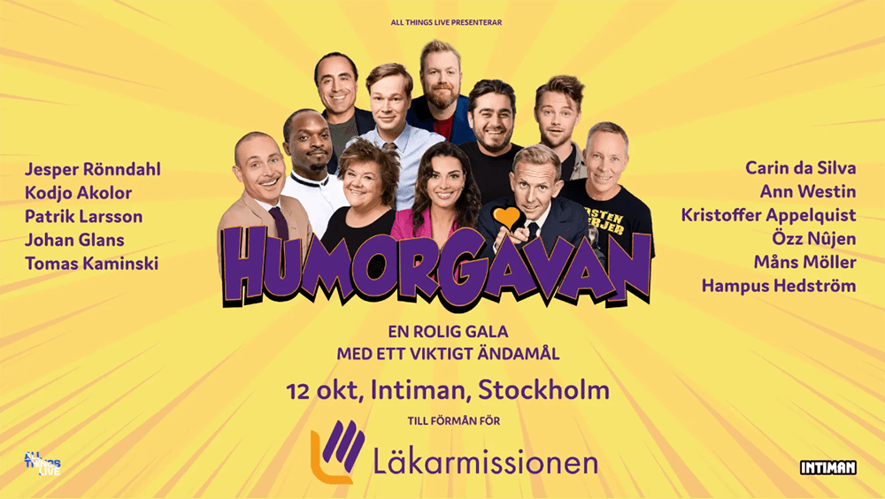 Namn och bild på medverkande i Humorgåvan 2026